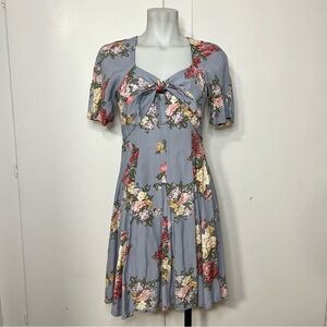 Vintage 90s Baby Blue Floral Short Sleeve Fit and Flare Mini Dress